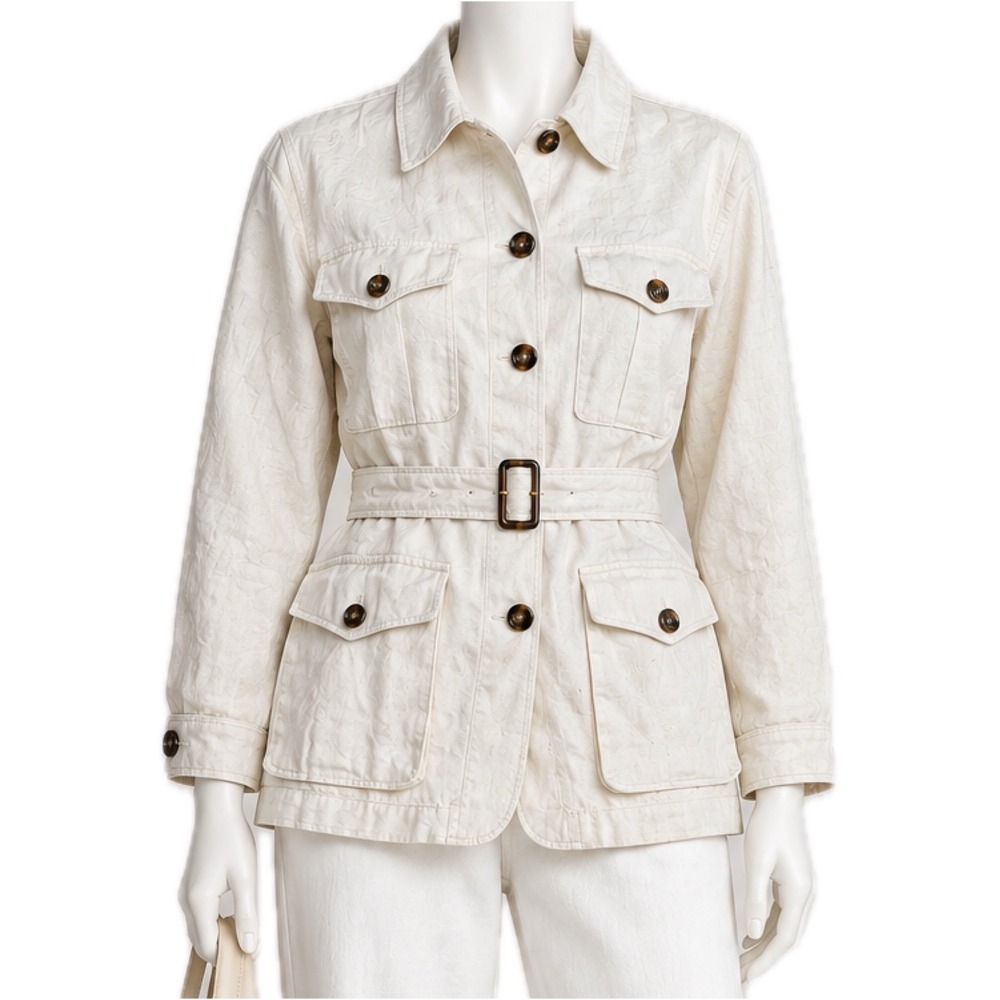 GAP Vintage 90s Y2K 100% Linen Belted Safari Utility Jacket Ivory | Women's S